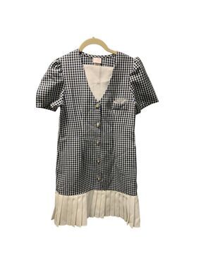 Rose Cottage Vintage 1980's Checked Plaid Pleated Dress Blue/White Size 16/XS/S